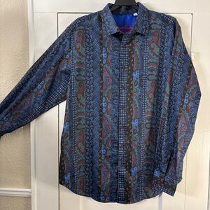 Robert Graham Men’s Blue and Black Paisley Brasco  Shirt
